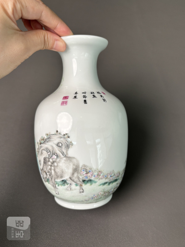民国 珐琅彩牧牛图诗文瓶 - 图7